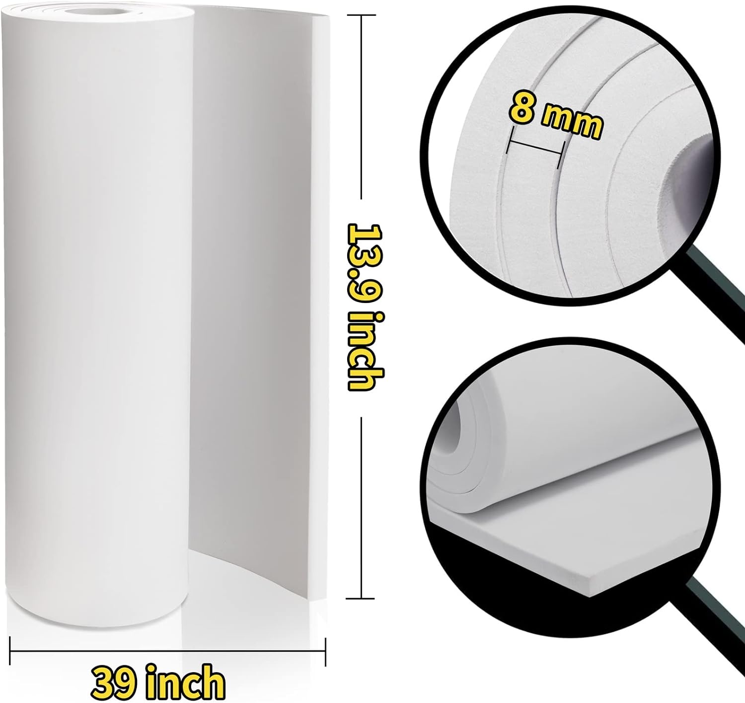 White Foam Sheets Roll Premium Cosplay Eva Foam Sheet 8mm Thick 39"x13.9'' High Density 86kg/m3 For Cosplay Costume Crafts DIY Projects By PAIDU