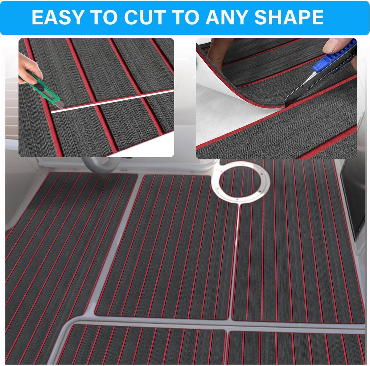 Boat Flooring Eva Foam Boat Decking 94x45/35/16 Faux Teak Marine Carpet Boat Flooring Non-slip Self-adhesive Foam Boat Deck Mat Rolls Sheet For MotorBoats Pontoon Yacht Jon Boat Floor By PAIDU