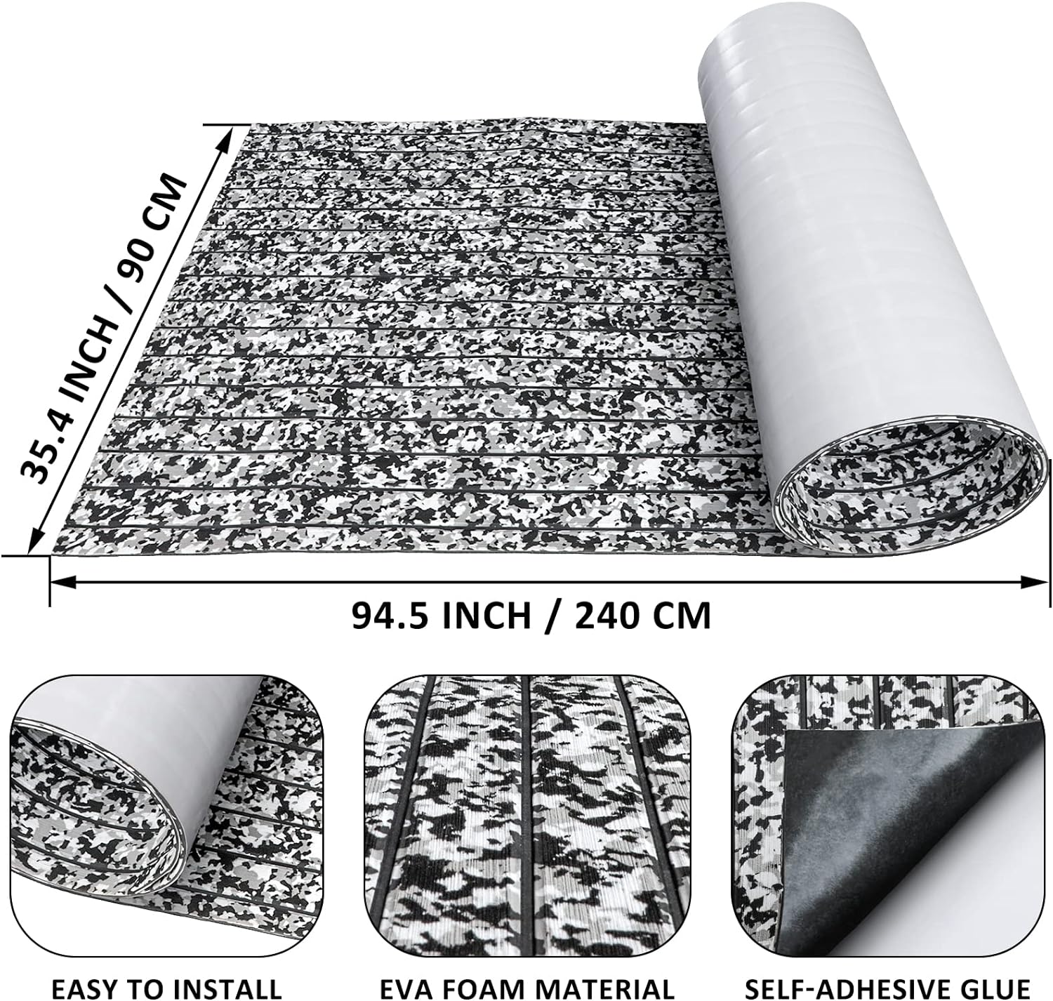 Boat Flooring Eva Foam Boat Decking 94"x45"/35"/23" Self-adhesive Sea Deck Boat Flooring Non-slip 6mm Camo Marine Deck Flooring For Boat Deck Yacht Jet Ski Kayaking Surfboard Fishing Boat By PAIDU